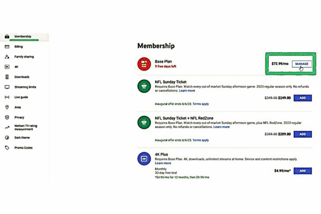 Youtube Tv membership dashboard