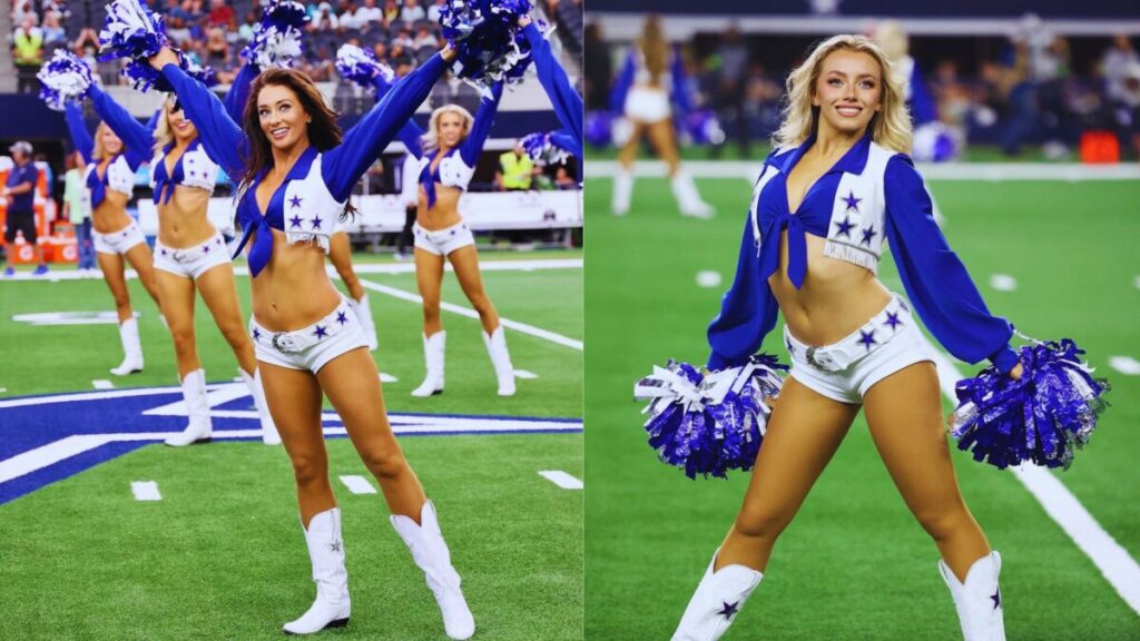Dallas Cowboys cheerleaders performing during a game